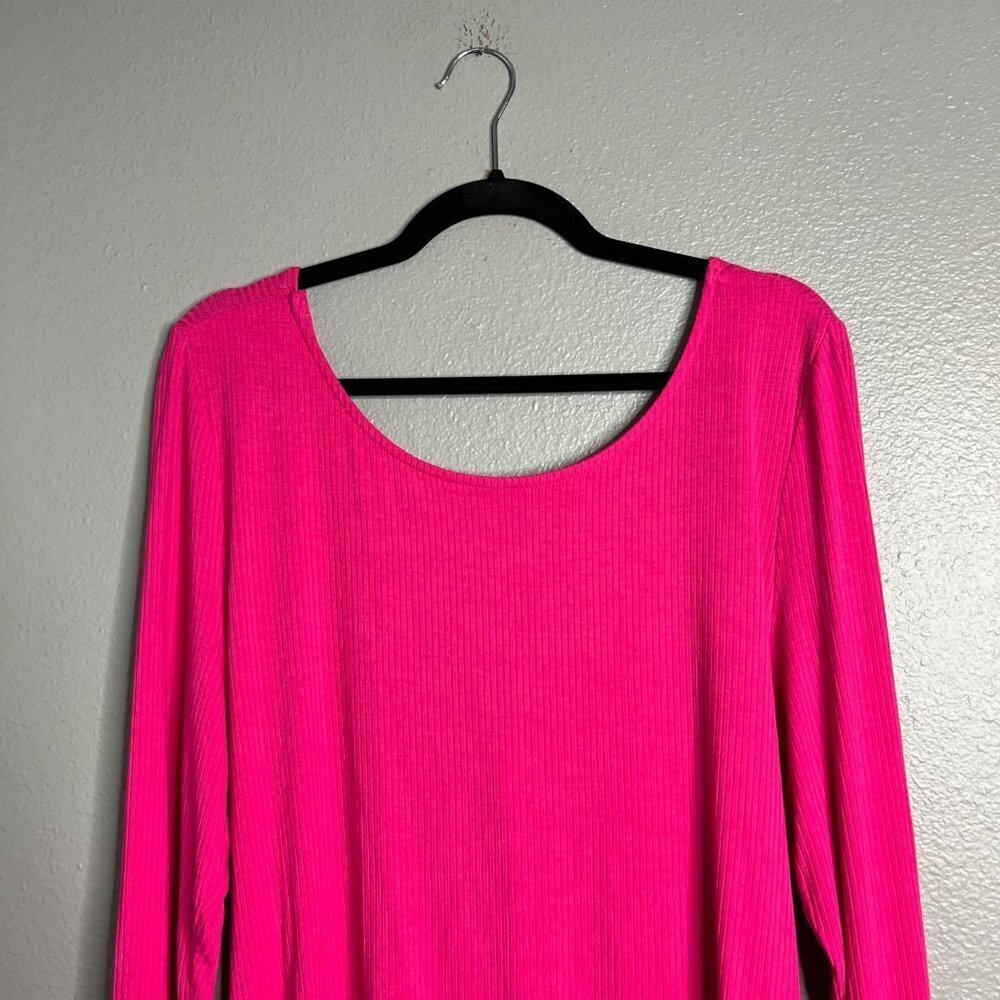 NWOT Eloquii Ribbed Long Sleeve Pink Top Open Back Stretchy Plus Size 18 / 20 - Picture 4 of 9